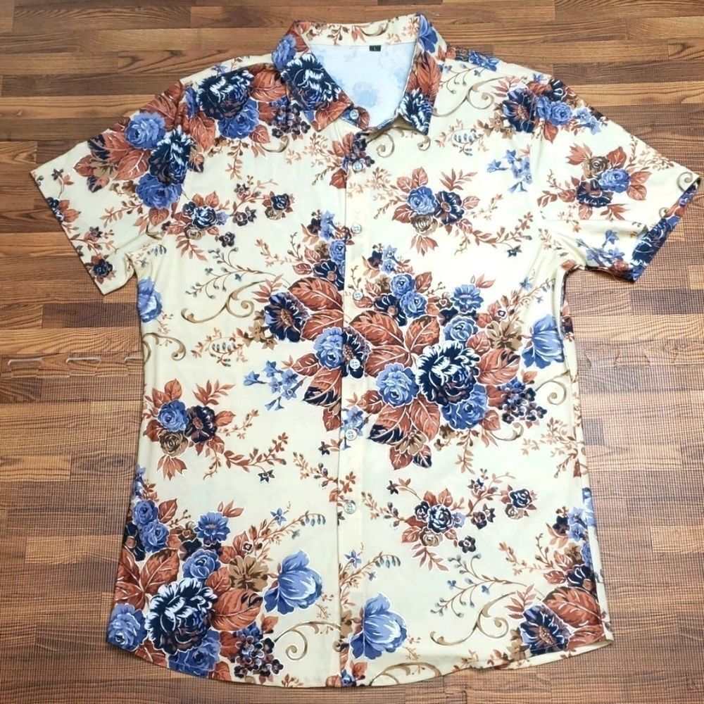 Fashion floral print button-down shirt size large